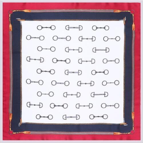 POBING Satin Silk Scarf Women Geometric Print Silk Foulard Female Neckerchief Small Bandana Square Scarves Lady Accessories 60CM