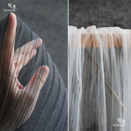 Stiff Stripes Pleated Tulle Fabric Miyake Style Folds DIY Patchwork Sheer Curtains Wedding Dress Skirt Designer Fabric