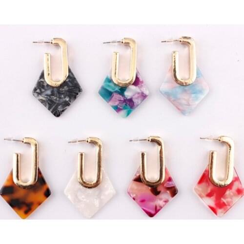 ZWPON Fashion Geometric Acetate Rhombus Hoop Earrings Fashion Women Chunky Earrings Pendientes Designer Jewelry Wholesale