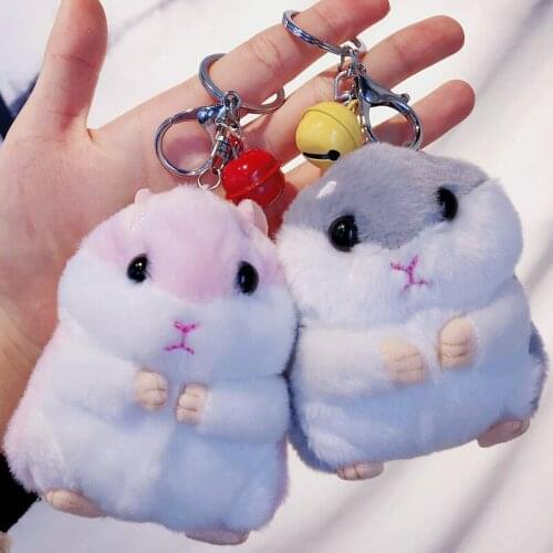 1PC Cartoon Stuffed Hamster Doll car Key Chain Creative Men And Women Bag Key Chain Ring Bell Pendant Toy