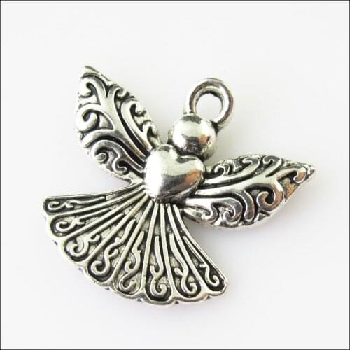 10 New Heart Angel Wings Tibetan Silver Tone Charms Pendants 21x23mm