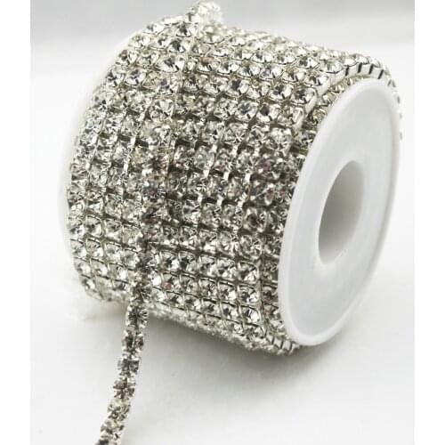 10 Yards silver base strass rhinestone chain clear crystal SS6 to SS24 intensive diy wedding dress accessories