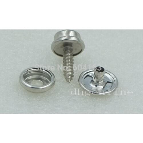 100 Sets 5/8'' 15mm Screw Stud Stainless Cap Sockets Snap Dot Fasteners Canopies