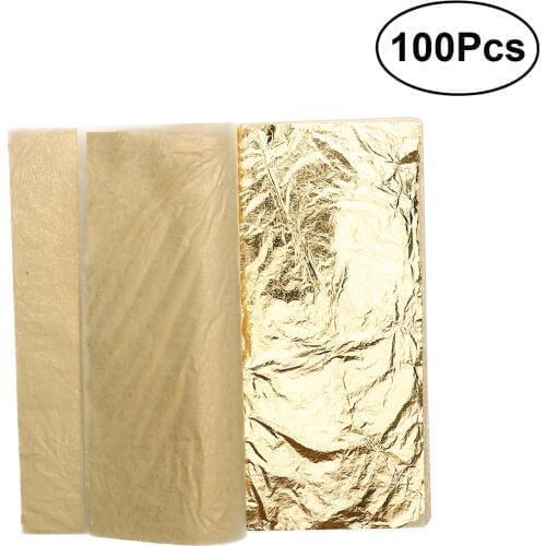100 Sheets Imitation Gold Leaf Sheets Metallic Shiny Gold Leaf For Furniture Golden Copper Decorative Gold Foil Paper
