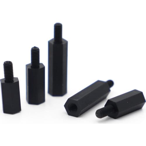 20/50pcs M2 M2.5 M3 M4*L+6mm Male to Female Black Nylon Standoffs Hex Spacer Standoff Pillar Plastic Spacing Screw