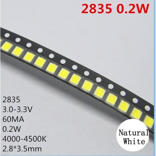 200pcs SMD LED 2835 White Chip 4000-4500k 0.2W 3V 6V 9V 18V 50-55LM Ultra Bright Surface Mount LED Light Emitting Diode Lamp