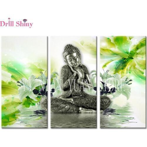 Modern Fashion Buddha 3PCS Diamond Embroidery triptych 5D DIY full Diamond Painting Cross Stitch Rhinestone Mosaic deocr MF21