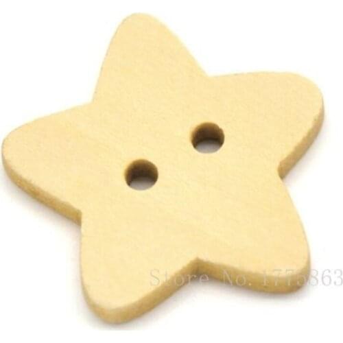 50 Pcs 23mm Large Star Buttons Natural Color 2 Holes Wooden Buttons, for Sewing, Scrapbooking, Embelishments, Crafts 7NK37