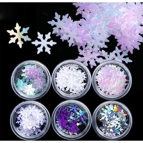 6 Boxes Christmas 3D Glitter Snowflake Sequins Nail Art Shiny Ultra-thin Flake