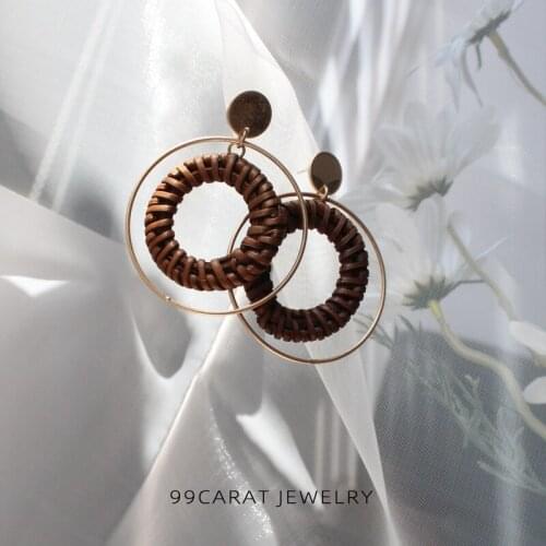 99 carat exaggerated retro forest art Earrings wooden bamboo log color retro sweet cool female