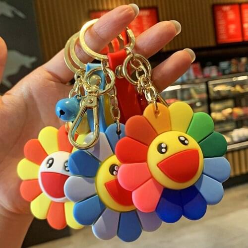 Colorful Sunflower Happy Keychain Creative Cute And Practical Schoolbag Couple Bag Keyring Pendant Gifts For Children