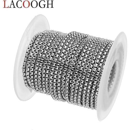 New 10yards/lot 2/2.5/3mm Stainless Steel Necklace Chains Box Square Link Chains fit DIY Necklace Bracelets Jewelry Makings