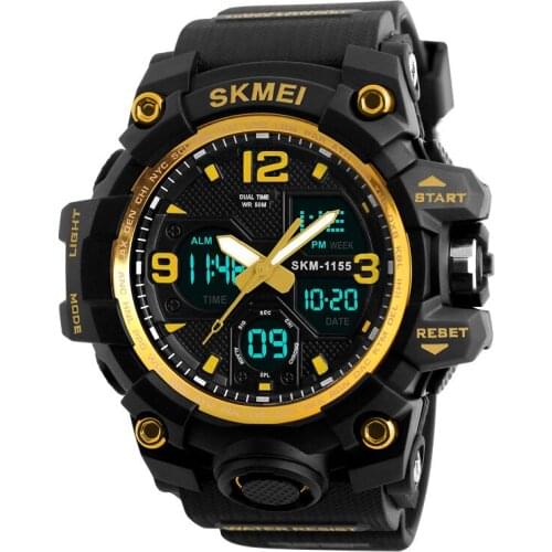Shockproof and Waterproof Sports Double Display Mens Electronic Watch Alarm Clock Multi-Function Running Luminous Watch 1155