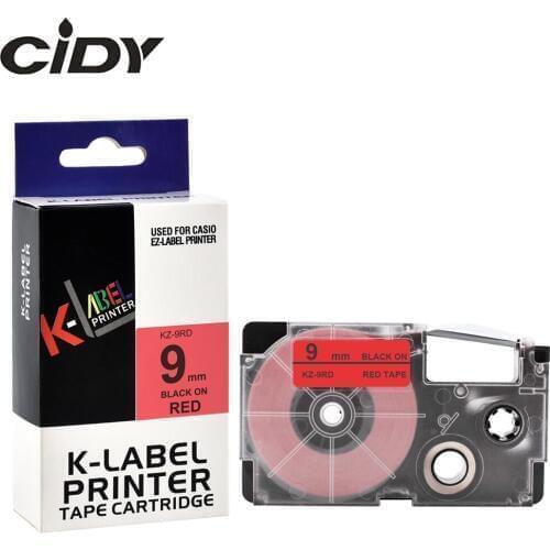 CIDY 100pcs 9mm XR-9RD XR9RD XR 9RD Casio 9MM Black on RED Ribbon label tape Compatible for EZ-label Printer KL-100 KL1500