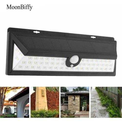MOONBIFFY 54 LEDs Solar Sensor Human Body Induction Motion Sensor Dimmable Wall Light for Outdoor Garden Landscape