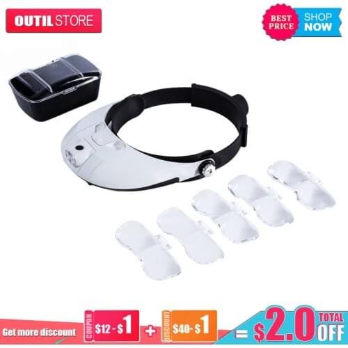 FGHGF Detachable Illuminated LED Headband Magnifier Head-mounted Replaceable Lens Eye Magnifying Glasses Loupe At A Loss