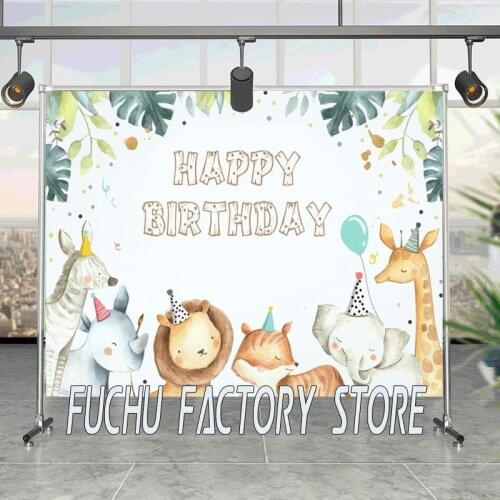 Watercolor Jungle Forest Safari Party Backdrop Happy Baby Birthday Photocall Portrait Custom Photography Background Photo Studio