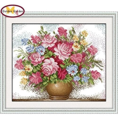 GG Pink Rose Chinese Cross Stitch Kit 11CT 14CT DIY Kits Needlework Embroidery Hand Crafts Cross Stitch Set for Home Decor