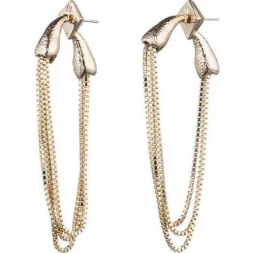 SRCOI Creative Delicate Golden Box Chain Tassel Dangle Earrings Exaggerated Front Back Longs Earrings For Women Summer Jewelry