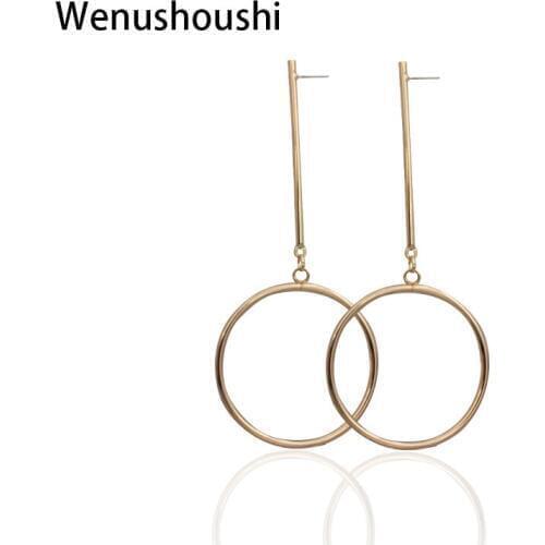 WENUSHOUSHI gold color quality new fashion brief round OL Office Career long dangle round earrings women jewelry accessories