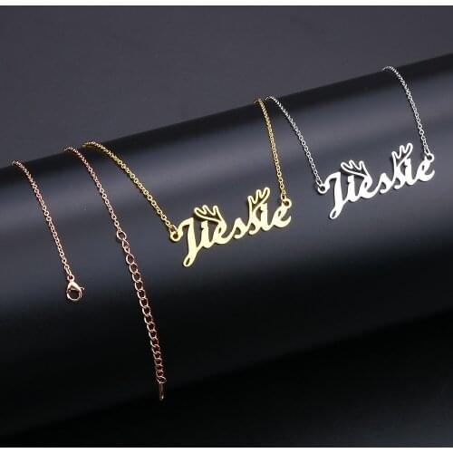 Lateefah Custom Necklace Christmas Gift for Lovers Friends Personality Name Necklace Antlers Nameplate Rose Gold Chain Jewelry