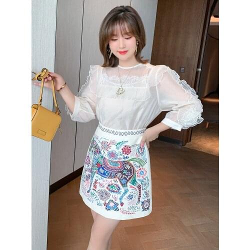 High quality Printed three dimensional nail drill of tall waist A - Line new skirt in summer