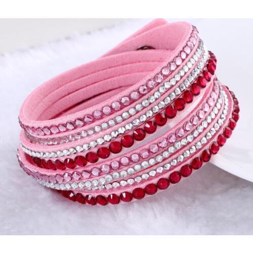 Hot Drilling Multilayer Velvet Bracelet Rhinestone Multicolor Handmade Wrap Bracelet&Bangle For Women Girl Lady Gift