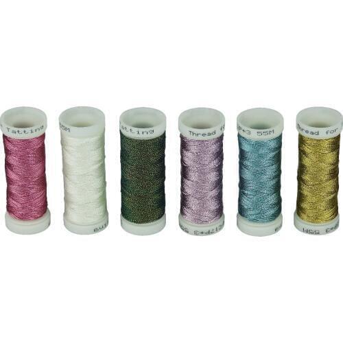 SIMTHREAD 6 Basic Colors Metallic Tatting Thread, 50 meters/bobbin - for Hand Tatting