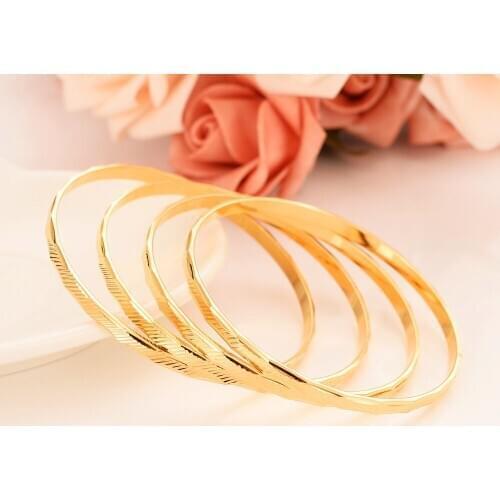 Fashion Dubai Hoop Bangle Jewelry Solid Yellow Gold G/F Dubai Oblique lines Bracelet for Women Africa Arab bridal gifts