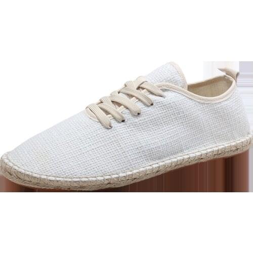 2021 Mens Shoes Spring And Autumn New Lace-Up Canvas Shoes Mens Linen Straw Shoes Mens Casual Korean Fashion Casual Shoes