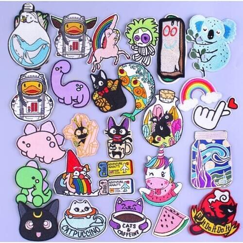 Cute Animals Cat Dinosaur Patch For Clothing DIY Embroidery Patches For Clothes Elephant Patch On Cloth Badges Stripe Appliques