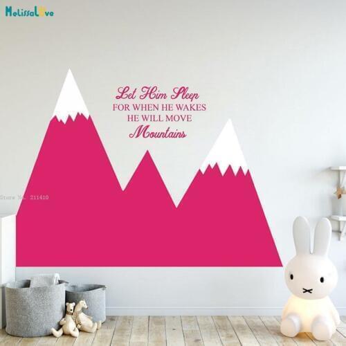 Mountains Wall Decals Nursery Wall Art Headboard Let Him Sleep Quote Kids Corner Self-adhesive Warm Words Décor YT2460