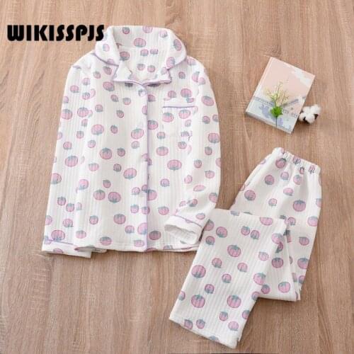 WIKISSPJS Autumn Winter New Pajamas Cotton Home Clothes Suit Warm Long Sleeved Trousers Lounge Wear Sleepwear Sleep Tops