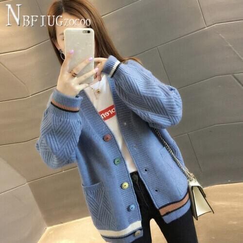 2020 Spring New Knitting Women Sweater Pocket Casual V Neck Female Cardigan Sweaters