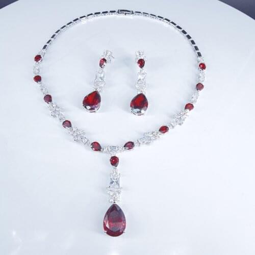 NEW fashion blue red purple CZ zircon necklace earrings jewlery set party dinner ball wedding dressing jewelry free shipping