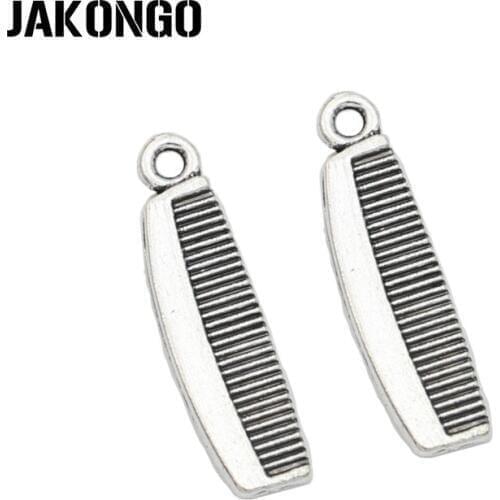 JAKONGO Antique Silver Plated Comb Charm Pendant for Jewelry Accessories Making Bracelet Findings DIY 26x7mm 20pcs/lot