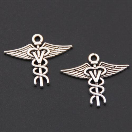 20pcs Tibetan Silver Color Caduceus Medical Symbol With Wings Snakes Charms Pendant Jewelry Finding A2581
