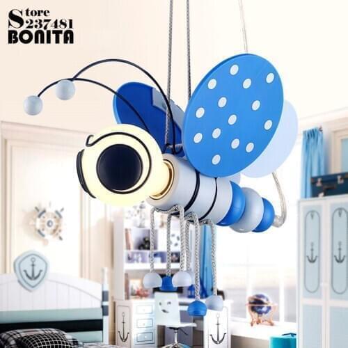 Modern Boy Bedroom Droplight Eye Protection Mediterranean Blue Brave Naive Cute Pure Cartoon Bee Pendant Light