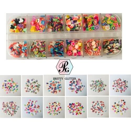 PrettyG Set 1- 12 kinds of 3D Animal Sugar Flower Flag Cake Slices Supplies Polymer Soft Clay Decoration for Nail Art Slime