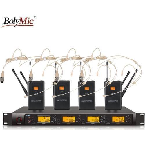 Bolymic Professional 4 X 100 Channels UHF wireless beige headset microphone system
