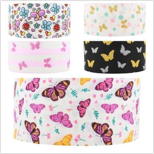 Q&N ribbon 16mm 22mm 25mm 38mm 50mm 75mm butterfly Cartoon Ribbons Printed grosgrain/FOE Wedding Accessories DIY handmade