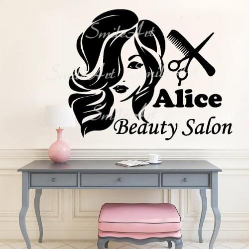 Free shipping Custom Name Beauty Salon Self Adhesive Vinyl Wallpaper For Living Room Bedroom Sticker Mural