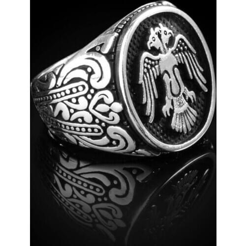Silver Vintage Turkish Men Ring, Men Animal Ring Great Seljuk Empire Ring Eagle Ring Chain Style Ring Top Quality Ring
