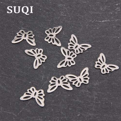 SUQI lot /10PCS 10 to 20mm Stainless steel multi shape butterfly cross dolphin Necklace Earrings Bracelet Pendant jewelry DIY