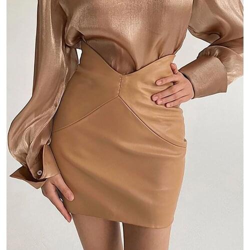 High waist pure color versatile leather skirt with buttocks, 2021 summer fashion, new womens wear, European and American style