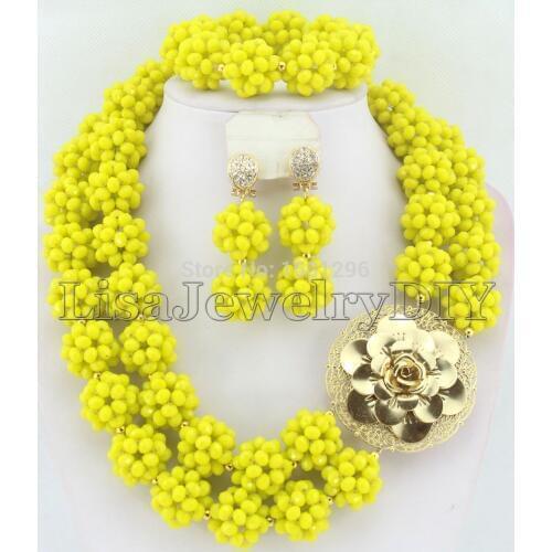 Yellow Fashion Crystal Ball Costume Jewellery Nigerian Wedding African Beads Jewelry Sets HD0279