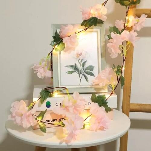 Artificial Cherry Blossoms Flower String lights Hydrangea fairy light for Wedding Valentines Day Party Home Decor Garland