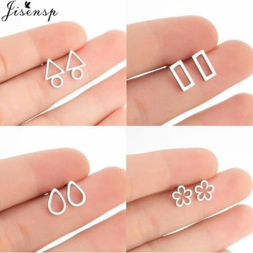Jisensp Mini Stainless Steel Triangle Round Earrings for Women Jewelry Brincos Pendientes Mujer Fashion Punk Stud Earring Black