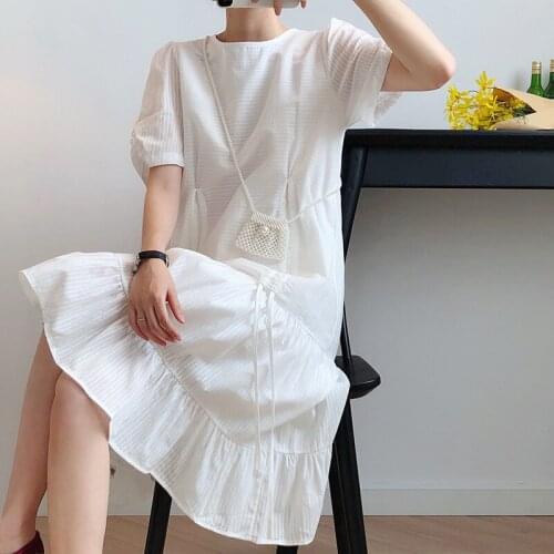 2021 New Summer Fashion Ladies Dress Loose High Quality Women Dresses Cotton White Casual Elegant Female Dress T321