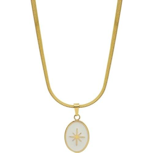 Statement Stainless Steel Gold Snake Chain Choker Necklaces For Women Oval Shape White Enamel Star Pendant Necklaces Party Gift